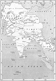 Drucke von Karte der Länder um Indien Datum: 1908 Karte Drucke: Kartenasien 1908