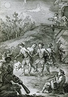 Kartuschen ( Mapuche). Braut Tanz . Gravur, 18.Jh., Südamerika