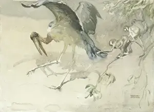 Raymond Sheppard Artwork Drucke: Marabou Stork and Monkeys