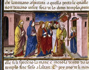 Renaissance Illuminated Manuscripts Drucke: Mary is hosted by the virgins of the temple. Codex of Predis