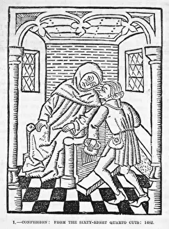 Historical Religious Art Drucke: Medieval Man Confesses