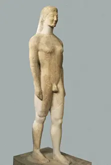 Drucke von Melos-Kouros, archaische griechische Kunst, Skulptur auf Marmor Griechische Skulpturen Drucke: Der Melos-Kouros ist ein berühmter griechischer Kulturschätze aus der Antike