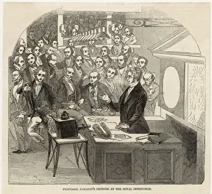 Michael Faraday Biography Drucke: Michael Faraday, scientist, giving a lecture