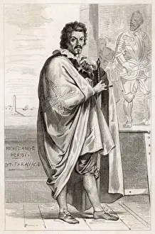 Drucke von Michelangelo Merisi da Caravaggio (* 1571 - 1610), italienischer Künstler, der hier im Stichstudio arbeitet Caravaggio Drucke: Caravaggios Michelangelos