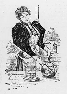Female Cooking At Home Drucke: Mixing in Saucepan