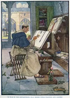 Medieval Manuscript Drucke: Monk copyist