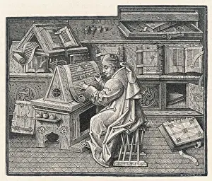 Medieval Manuscript Illustration Drucke: Monk Copyists