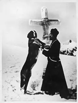 St Bernard Dog Drucke: Monk with St. Bernard s