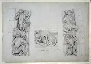 Drucke von Zeichnung Nr. IV Band I von Alfred Waterhouse für die Dekoration der Säulen im Naturmuseum London 1875; Wasserhaus entwarf das Museum in den Sechzigerjahren und es eröffnete seine Türen zum ersten Alfred Waterhouse Drucke: Affenpfeilerdesign