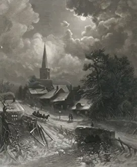 Romantic Winter Scene Drucke: A moon-light sleigh-ride