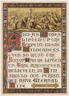 19th Century Biblical Art Drucke: Moses Raises Serpent