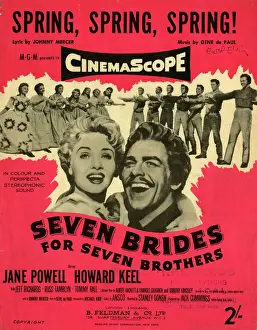 Drucke von Musikcover vom Film aus dem Musical 'Sieben Brüder', mit Jane Powell und Howard Keel; ca. 1950er Jahren Film und Filmplakate: Musikcover, Sieben Brüder für sieben Schwesterinnen