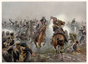 Drucke von Napoleonische Kriege Schlacht bei Leipzig Die Ladung der brandenburgischen Husarenregiment überwältigt die Franzosen Verwandte Bilder Drucke: napoleonische/Leipzig-Battalion