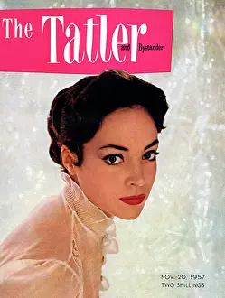 Drucke von Schauspielerin Natasha Parry, Ehefrau des Regisseurs Peter Brook, erschien auf der Vorderseite von Tatler und Bystander-Magazin am 20. November 1957 Prominentenporträt Drucke: Natasha Parry auf dem Cover von Tatler 1957