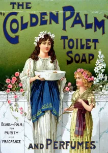 Drucke von Goldener Palmen-Seife, 1900 Datum: 1900 Badezimmer Drucke: Goldener Palm-Handseife-Werbung