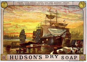 Drucke von Hudson's trockener Seife-Werbung, Datum: Jahrhundert 1900er Badezimmer Drucke: Hudsuns Trockener Seife
