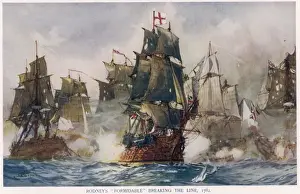 Drucke von Angriff auf Saint-Lucia im westlichen Indischen Ozean Schlacht Drucke: Hafenschlacht 1782