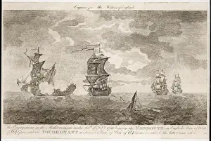 Historical Naval Warfare Images Drucke: Naval Combat, 1758