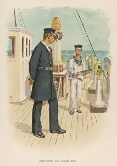 Vintage Nautical Artwork Drucke: Naval Lieutenant & Boy