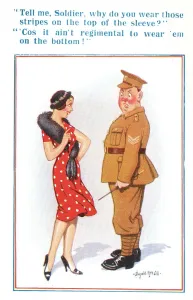 Komik-Postkarte, Unteroffizier und schöne Frau, Zweiter Weltkrieg Datum: um die 1940er Jahre