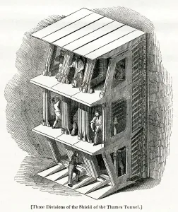 Drei Divisionen des Schildes der Thames-Tunnel, 1825