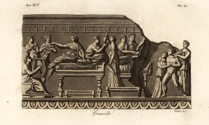 Giulio Ferrario Costume Book Drucke: Etruscans in garlands lying on couches at a feast