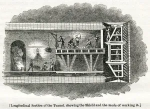 Thames Tunnel Construction Drucke: Longitudinal section of Thames Tunnel 1825