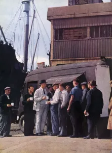 Ein mobil fahrendes Kantine am Hafen