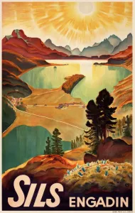 Drucke von Plakatsilbermünze aus Sils im Engadiner Tal in der Schweiz um die Jahrhundertwende Schweiz Drucke: Plakattitel, Sils, Engadiner Seenplatze in der Schweiz