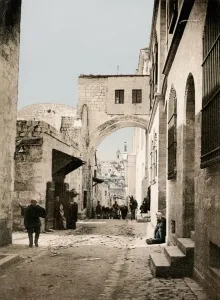 Antiquiertes 19.Jh.-Fotograph: Arch von Ecce Homo in Jerusalem/Palästina/Israel (heute)