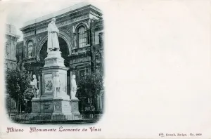 Drucke von Statue von Leonardo da Vinci in der Piazza della Scala, Mailand (Italien), Datum: um die Jahrhundertwende Leonardo Da Vinci Drucke: Statue von Leonardo da Vinci in der Piazza della Scala, Mailand (Italien)