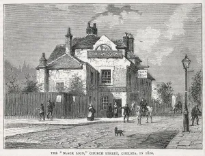 Drucke von Der Schwarze Löwe, Kirchstraße, Chelsea, London. Datum: 1820 London Drucke: Schwarzer Löwe, Chelsea