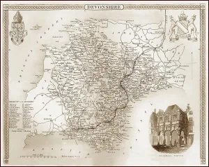 Viktorianische Karte von Devon aus den 1840er Jahren