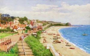 Drucke von Strand, Budleigh Salterton, Ost Devon - Malen von Landschaftskünstler Alfred Robert Quinton für die Verlags- und Druckgesellschaft Sevenoaks J. Salmon und als lokales Ansichtspostkarte reproduziert Vereinigtes Königreich Drucke: Strand, Budleigh Salterton, Ostdevon
