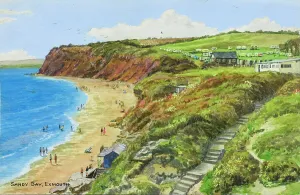 Drucke von Sandy Bay bei Exmouth im Devon wurde von dem Künstler Frank E. Quinton für die Verlags- und Druckgesellschaft Sevenoaks basierend auf J Aquarellbilder Drucke: Sandy Bay, Exmouth, Devon