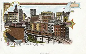Vintage New York Cityscape Drucke: New York - Elevated Train going south