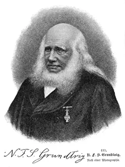 Drucke von Nikolai F.S. Grundtvig Dänischer Theologe und Dichter mit Autogramm Datum: 1783 – 1872 Dänemark Drucke: Nikolaj Gründvogel