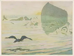 Biblical Scene Illustration Drucke: Noah Sends Raven