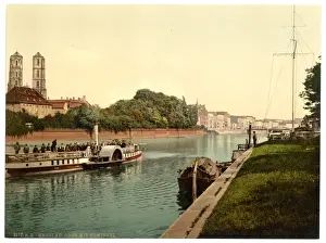 Poland 19th Century Drucke: Oder River, with Cathedral Island, Breslau, Silesia, Germany