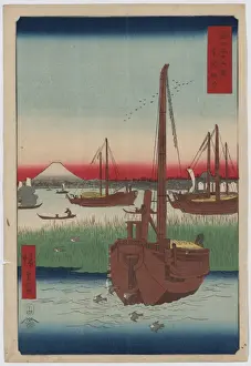 Vintage Japanese Artwork Drucke: Offing of Tsukuda in the eastern capital