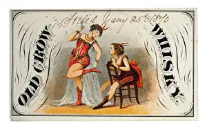 Drucke von Alt Krawzwasser Whisky, Werbeschild für Whisky mit zwei Frauen als Burleske-Tänzerinnen dargestellt; Datum ca 1870 Verwandte Bilder Drucke: Alter Kuh Whiskey