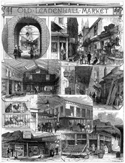Drucke von Reihe von Ansichten des alten Leadenhall-Marktes, London, um 1880 Vereinigtes Königreich Drucke: Alt Leadengalerie Markt, London um 1880