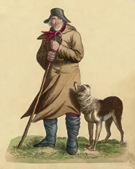 British Farming History Drucke: An Old Shepherd & Dog