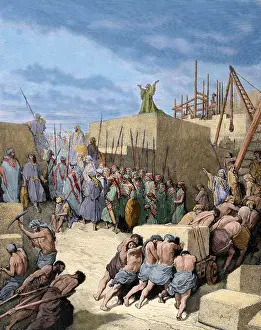 Gustave Dore Engravings Drucke: Old Testament. Return from the Babylonian exile. Reconstruct