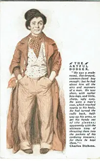 Drucke von Ein Werbepostkarte der Artful Dodger aus dem Roman Oliver Twist von Charles Dickens für J Comyns Carr, auf Tournee zur Royal Opera House in Leicester am 14.Mai 1906 Pop-Art Drucke: Oliver Twist von J Comyns Carr