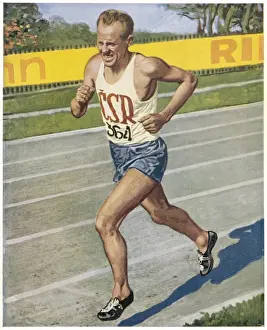 Drucke von Emil Zatopek (Tschechisch) stellt den Weltrekord im 10000m Lauf Olympische Spiele Drucke: OLYMPIADE/1948/10000 Meter