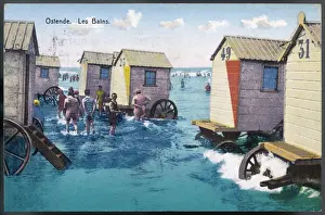 Vintage Coastal Photography Drucke: Ostend Bathing Machines