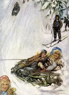 Historical Winter Scenes Drucke: Overturned Sledge 1905
