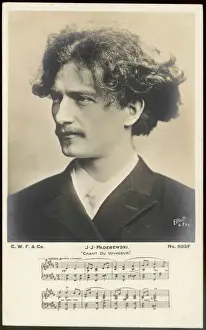 Drucke von Ignacy Jan Paderewski Polnischer Pianisten Komponist und Staatsmann mit einem Stück seines Reiseshymns unter dem Titel 'Chant du Voyageur Verwandte Bilder Drucke: Paderewski / Briefkarte E & F