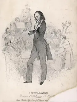 Drucke von NICCOLO PAGANINI Der Virtuosen Geiger auf der Bühne des Königstheaters in London im Juni 1831 Art Drucke: Königstheater Paganini